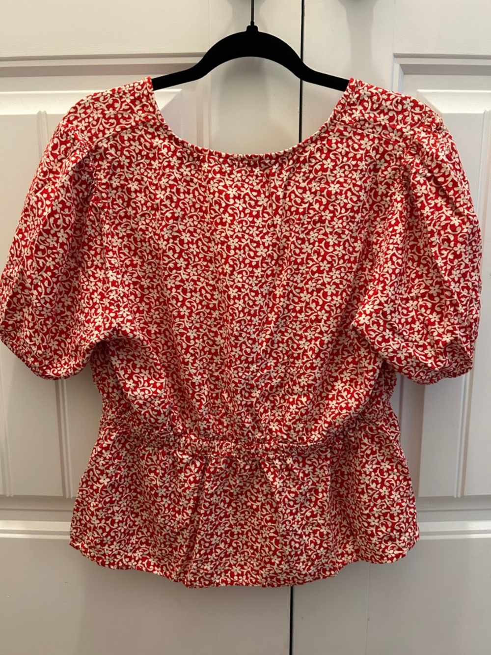 Boden Red and White Printed Peplum Blouse - Picture 2 of 5